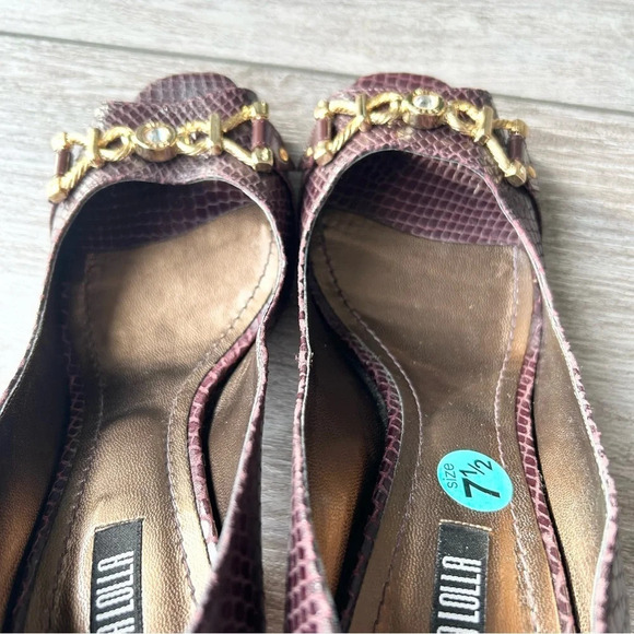 Santa Lolla Wine Snakeskin Embossed Leather Open Toe Pumps - Picture 7 of 12